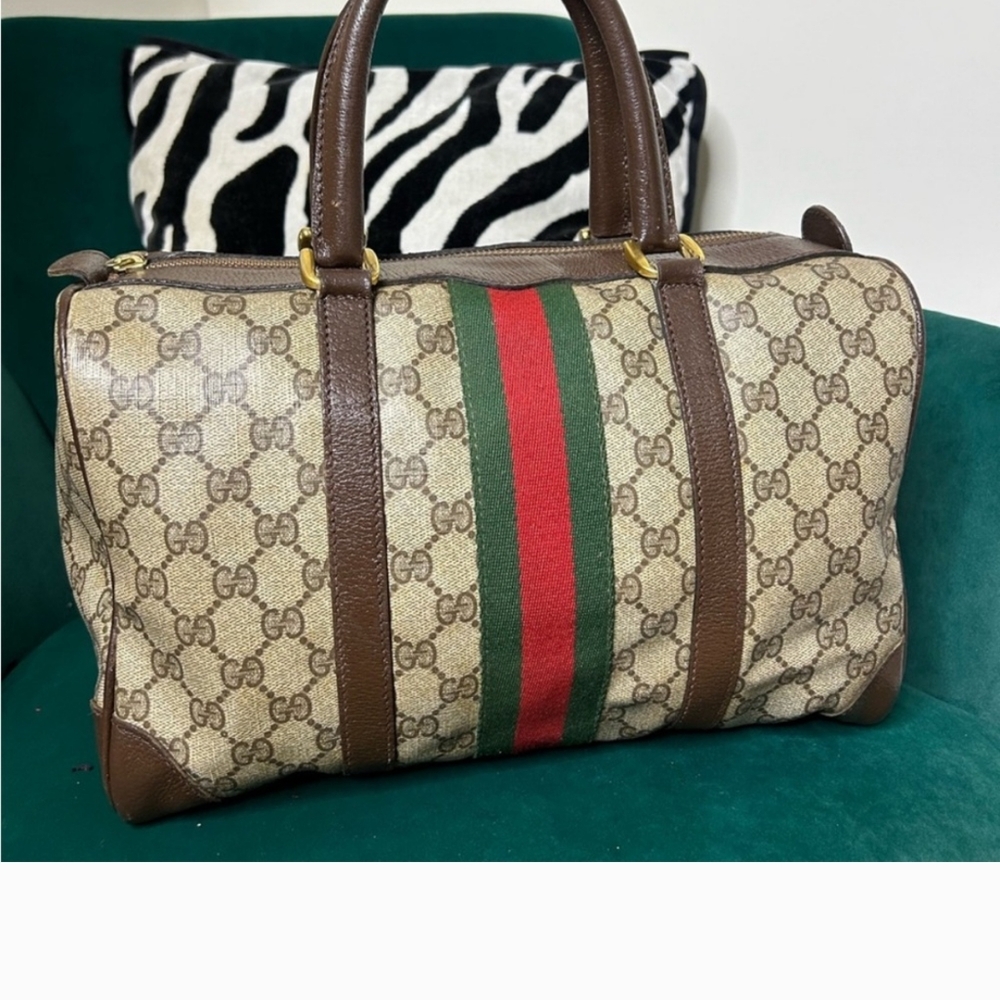 Gucci Beige and Brown Monogram Duffel Bag